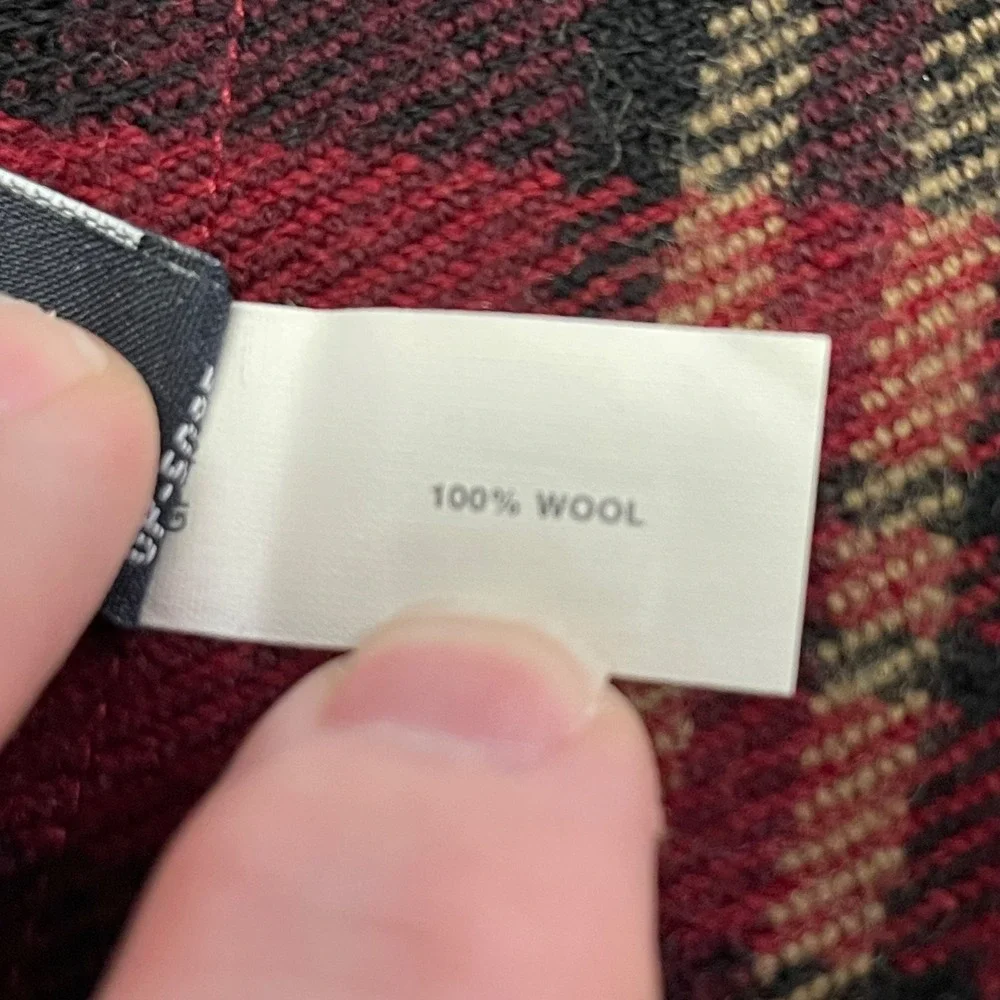 Gap Red Tartan Plaid Fringed Wool Scarf 64